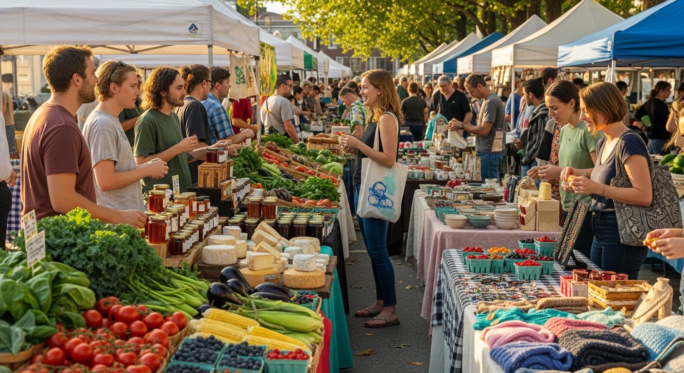 Nashville farmers market with local vendors and fresh produce.