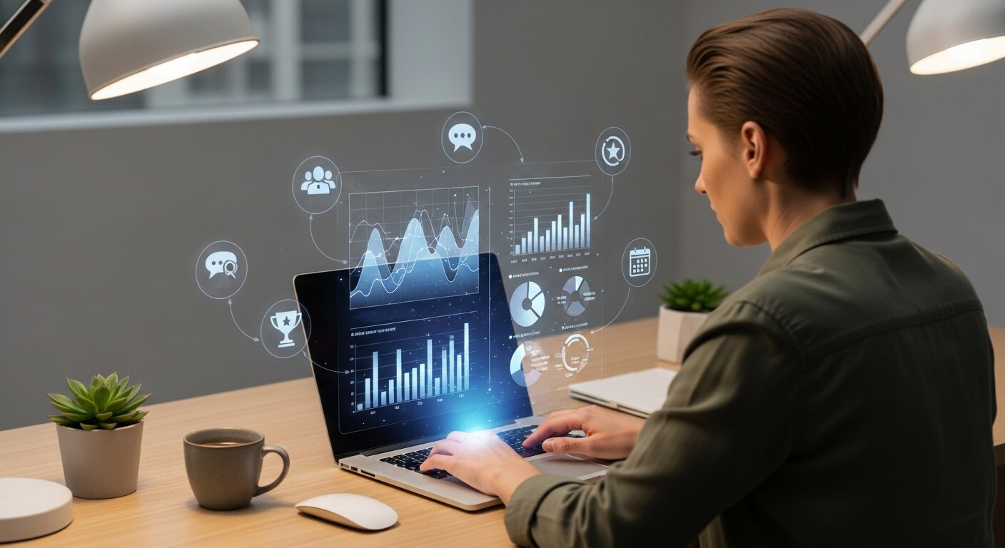 Person analyzing audience behavior data to plan a successful event.
