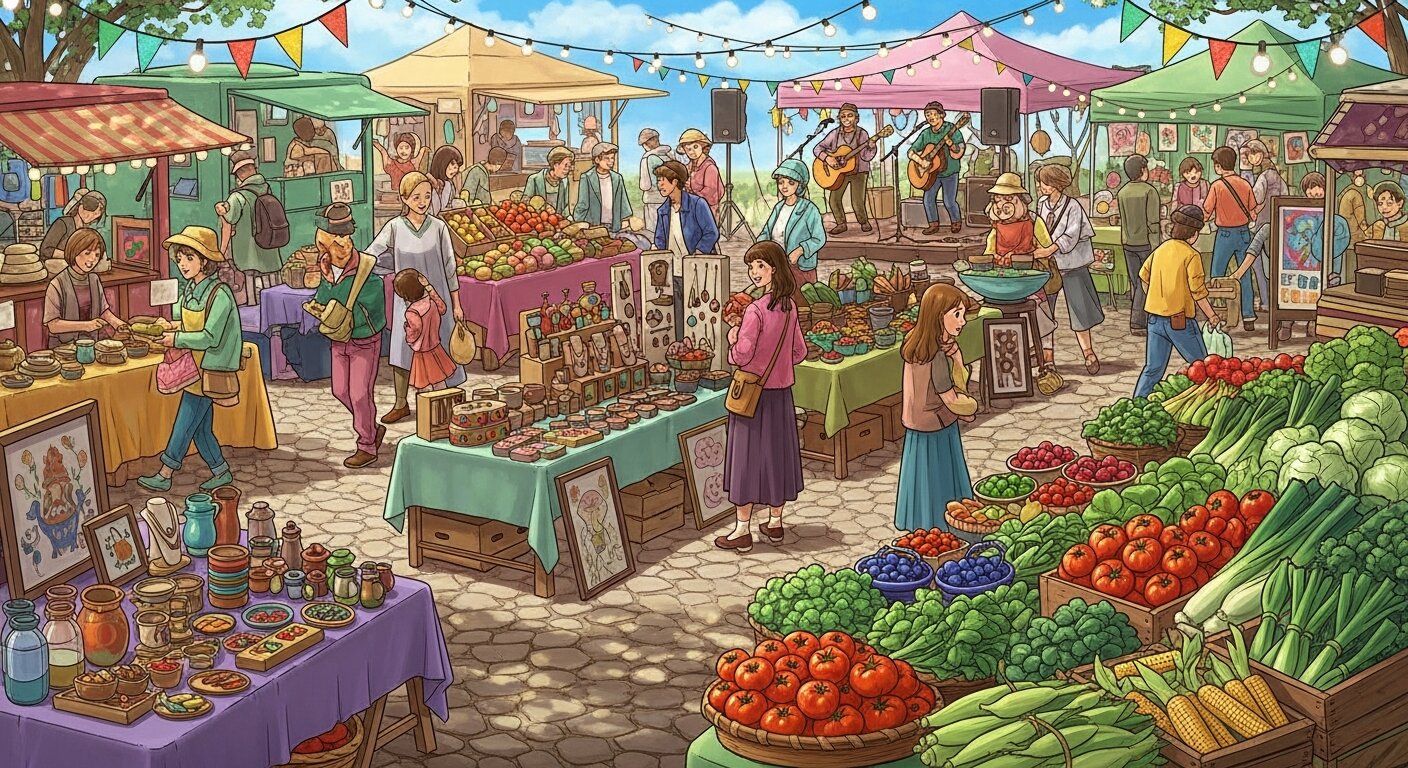 Visitors enjoying fresh produce, local goods, and entertainment at Soulard Farmers Market events