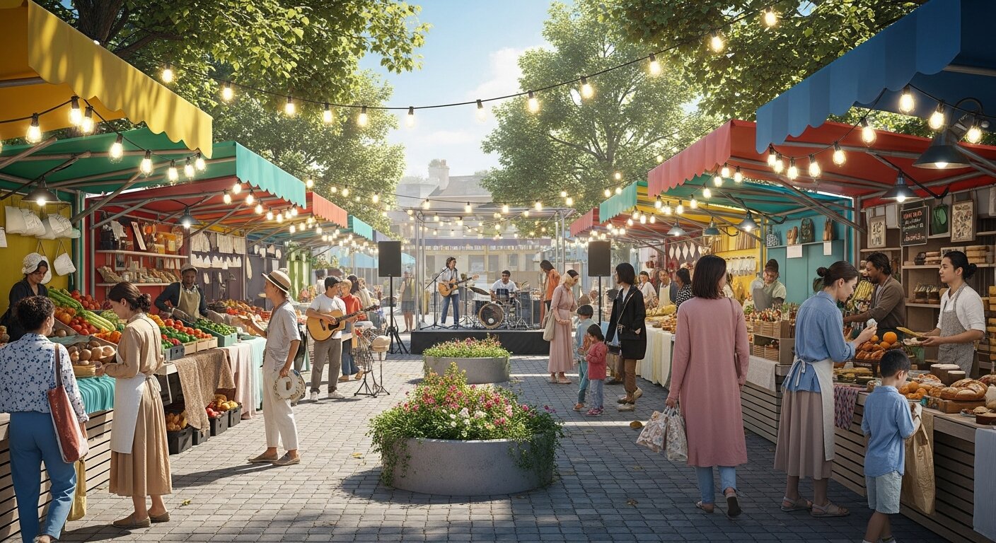 People enjoying food, shopping, and entertainment at San Pedro Square Market.
