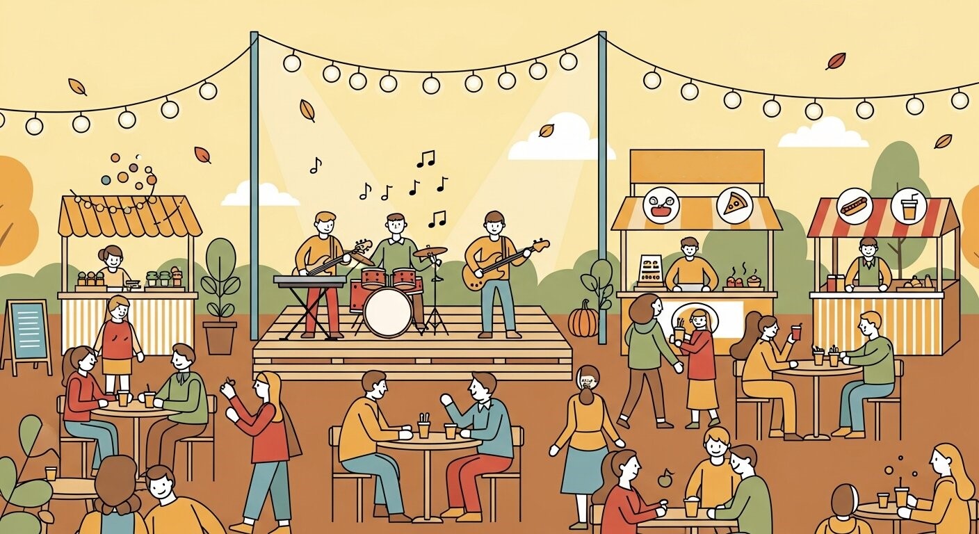 Crowd enjoying live music and food at popular events in San Pedro Square Market.